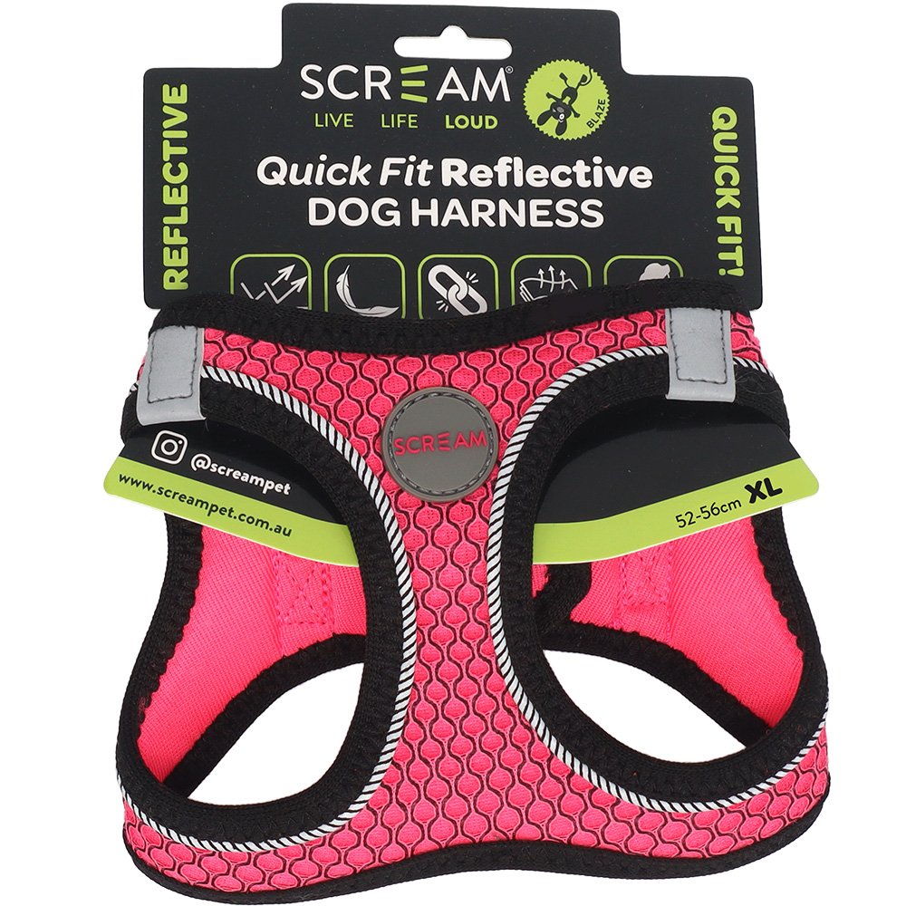 Scream SMALL DOG QUICK FIT REFLECTIVE DOG HARNESS Loud Pink 52-56cm (XL)
