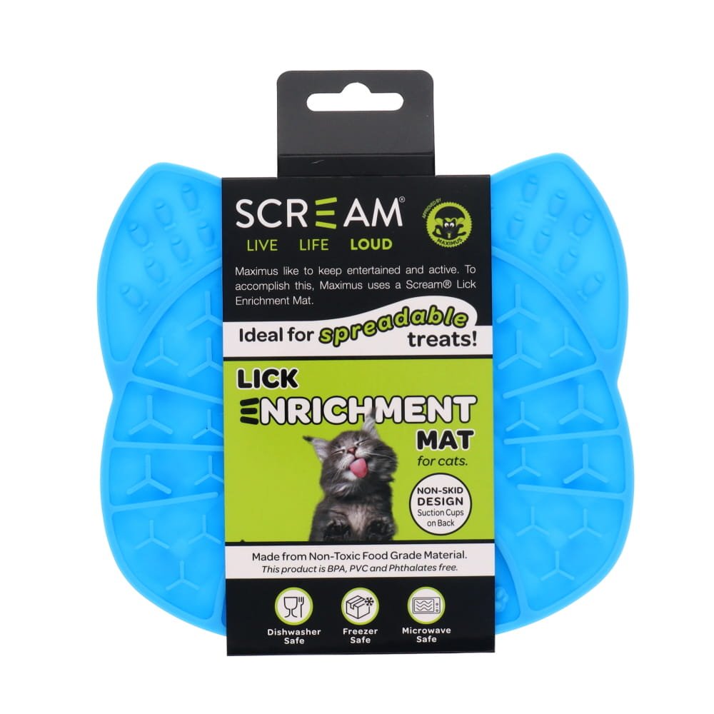Scream LICK ENRICHMENT MAT SUCTION BASE - CAT FACE Loud Blue 18x17cm