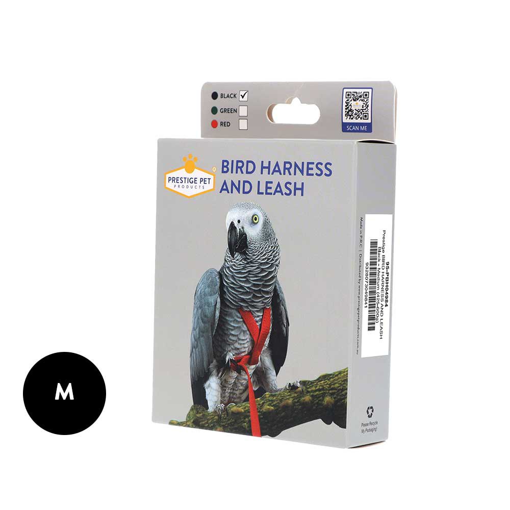 Prestige BIRD HARNESS AND LEASH Black - Medium (425-600g)