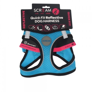 Scream SMALL DOG QUICK FIT REFLECTIVE DOG HARNESS Loud Blue 41-45cm (M)