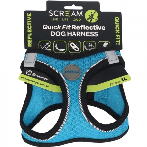 Scream SMALL DOG QUICK FIT REFLECTIVE DOG HARNESS Loud Blue 52-56cm (XL)