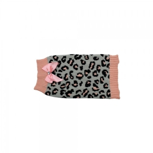 ZEEZ KNITTED SWEATER w/BOW X-Small 22cm - Grey/Pink Leopard - Click for more info