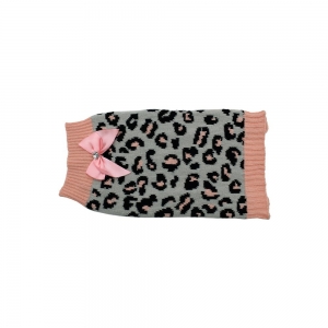 ZEEZ KNITTED SWEATER w/BOW Small 27cm - Grey/Pink Leopard - Click for more info