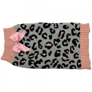 ZEEZ KNITTED SWEATER w/BOW XX-Large 60cm - Grey/Pink Leopard - Click for more info