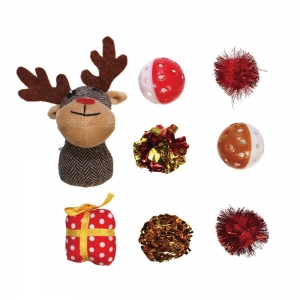 Kitty Play CHRISTMAS CAT TOY REINDEER CANISTER 8pk - 36cm