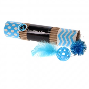 Scream CARDBOARD ROLLER CAT TOY Loud Blue 24cm - Click for more info