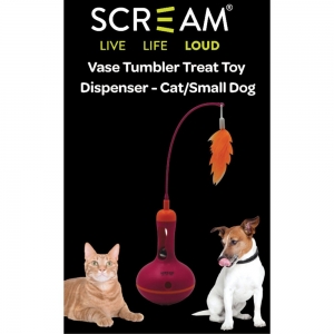 Scream VASE TUMBLER TREAT TOY DISPENSER - CAT/SMALL DOG Loud Pink & Orange 28cm