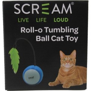 Scream ROLL-O TUMBLING BALL CAT TOY Loud Green & Blue 21cm