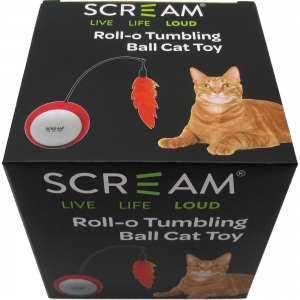 Scream ROLL-O TUMBLING BALL CAT TOY Loud Pink & Orange 21cm