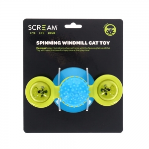 Scream SPINNING WINDMILL CAT TOY Loud Blue and Green 16x7cm