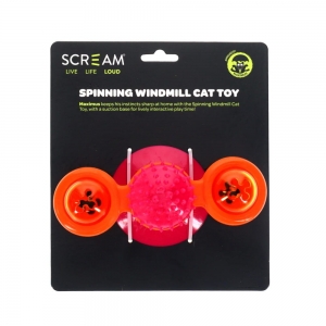 Scream SPINNING WINDMILL CAT TOY Loud Pink and Orange 16x7cm