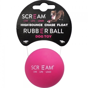 Scream RUBBER BALL DOG TOY Loud Pink 6cm - Click for more info