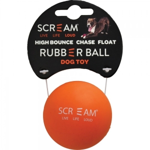 Scream RUBBER BALL DOG TOY Loud Orange 6cm - Click for more info