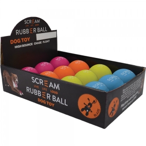 Scream RUBBER BALL COUNTER DISPLAY 12pk (6cm Ball) Assorted Colours