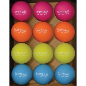 Scream RUBBER BALL COUNTER DISPLAY 12pk (6cm Ball) Assorted Colours