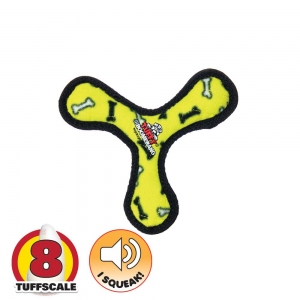 Tuffy JR's BOOMERANG Yellow Bones 20x3.5cm - Tuff Scale 8 (3 Squeakers)