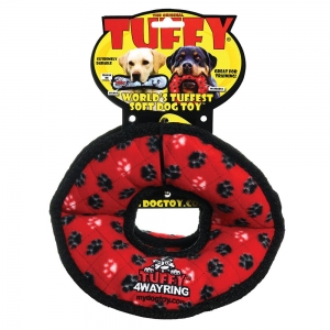 Tuffy ULTIMATES 4-WAY RING Red Paws 24x17.5x12.5cm - Tuff Scale 9 (4 Squeakers)